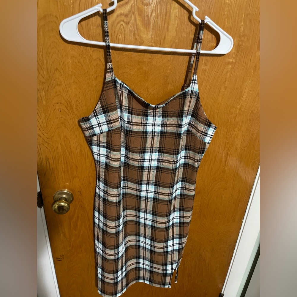 No Boundaries Brown and Cream Plaid Garment